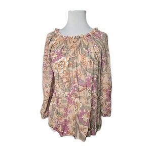 Spence Earth-Tone Floral Smocked Off-Shoulder Blouse Top Petite Large PL
